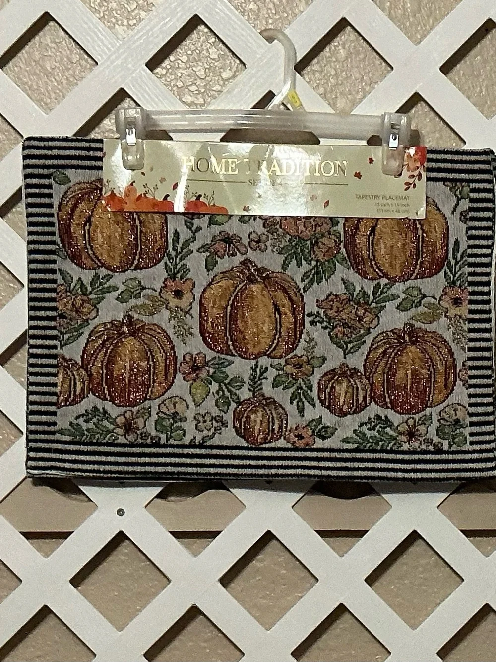 Pumpkin & Flower Metallic Print Tapestry Placemats. Set of 4